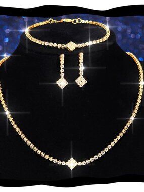 Rhinestones Bridal Wedding Jewelry Sets Sparkly Necklace Earrings Bracelet Set P
